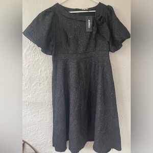 NWT AOMEI Plus Size Flower Short Puff Sleeve High Waist A-Line Jacquard Dress;1X